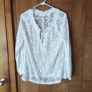 White Lacy long sleeve sheer  Top Size S